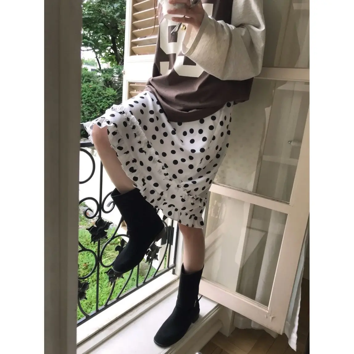 

Autumn Korean Vintage Polka Dot Skirt Women's Ruffled Knee-length Casual Skirt Fashionable Chic Office Lady Skirts