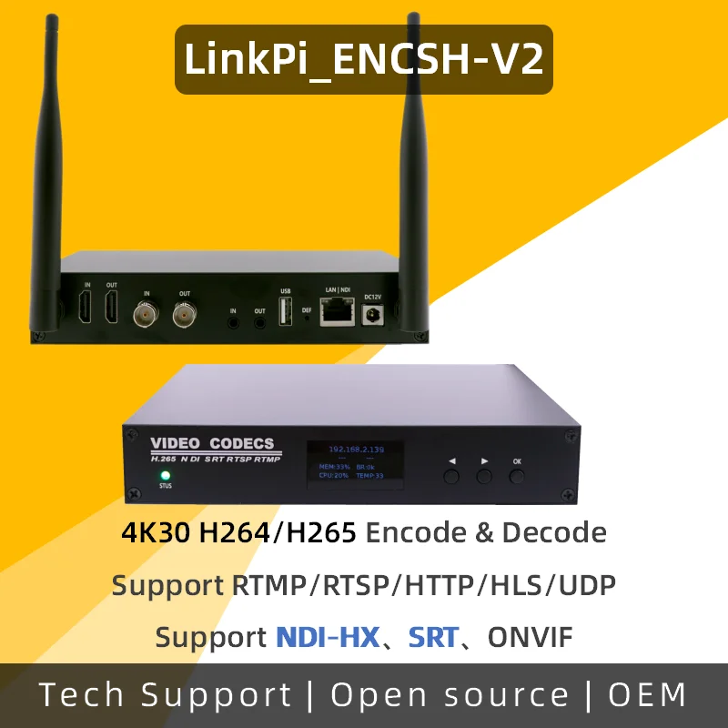 ENCSH-V2 HDMI SDI Энкодер-декодер 4K 1080P NDI HX SRT RTMP RTSP Прямая трансляция IPCam