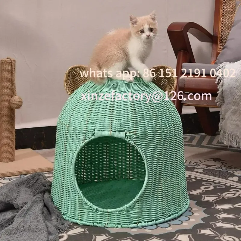 

Customizable Hand-woven imitation rattan cat nest semi-closed breathable warm washable pet nest