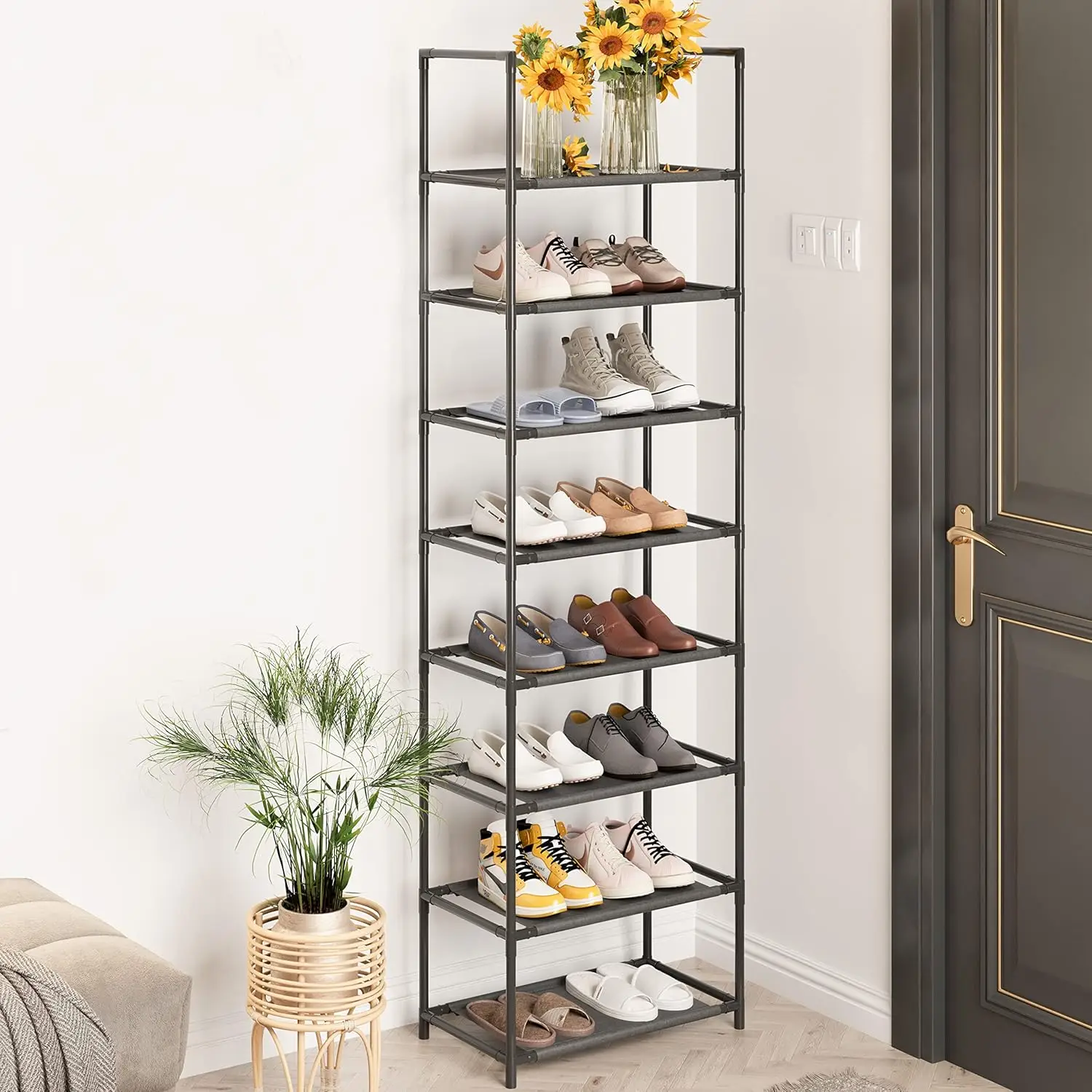 

8 Tier Shoe Rack Narrow, Sturdy Shoe Rack Tall Store 16-20 Pairs of Shoes, Stackable Shoe Shelf for Closet Entryway to Increase