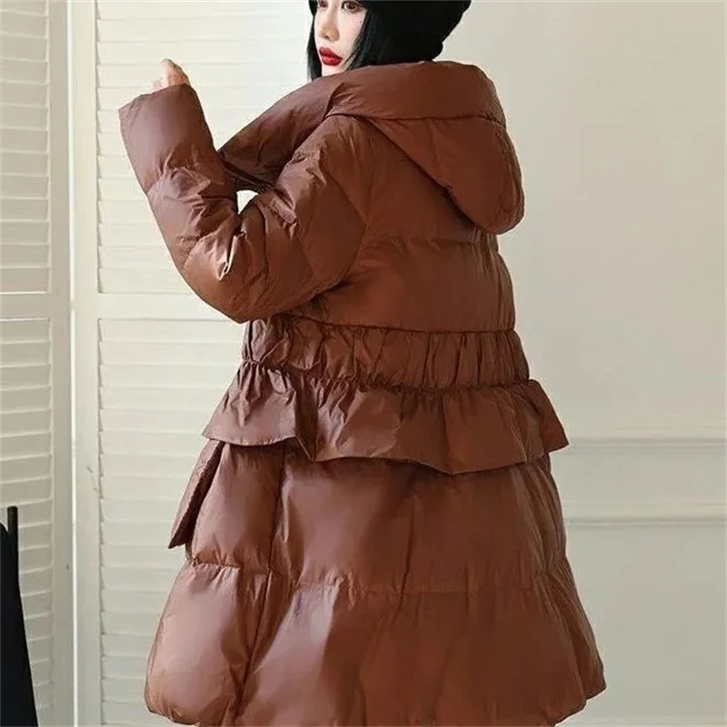 Korean Winter Down Cotton Jacket 2024 New Women Parkas Puffer Jacket Hooded Long Fluffy Loose Snow Wear Puffer Coat Bread Jacket