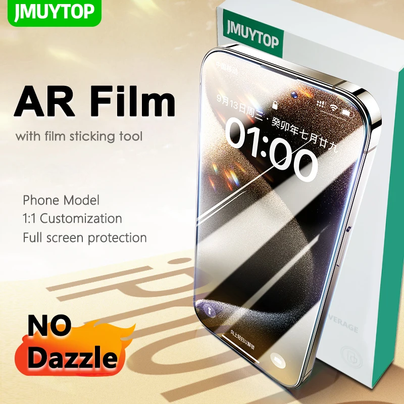 JMUYTOP AR anti-reflective Glass For iphone 15 14 Pro plus Max screen protector Resist glare 4K Ultra-clear tempered glass Film