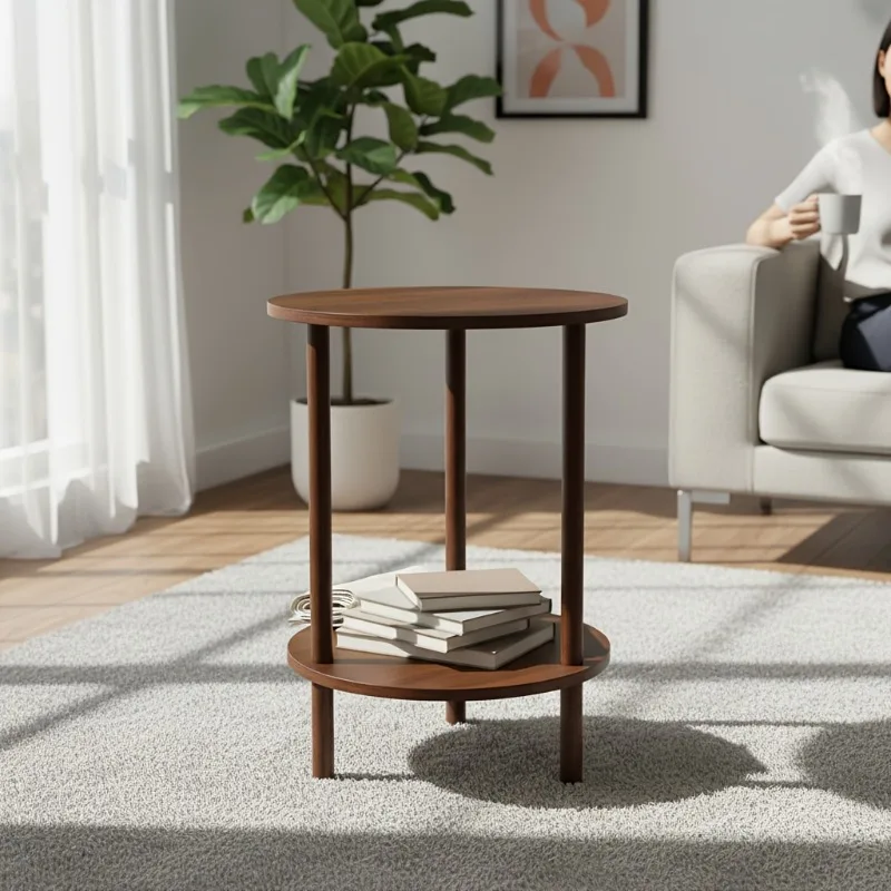 

Modern Round Nesting Coffee Table, 2-Tier Wood Table in Walnut, Space-Saving Nestable Side Table for Living Room Small Spaces