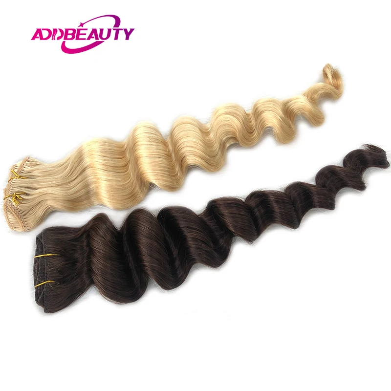 مشبك متموج في الشعر التمديد شعر الإنسان Addbeauty موجة فضفاضة 7 قطعة كليب في كامل رئيس الشعر التمديد للنساء شعر أشقر أومبير