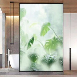 Static Cling Privacy Window Film Anti UV Blocking Heat Control Window Stickers Green Jungle Decorative Frosted Window Decoration