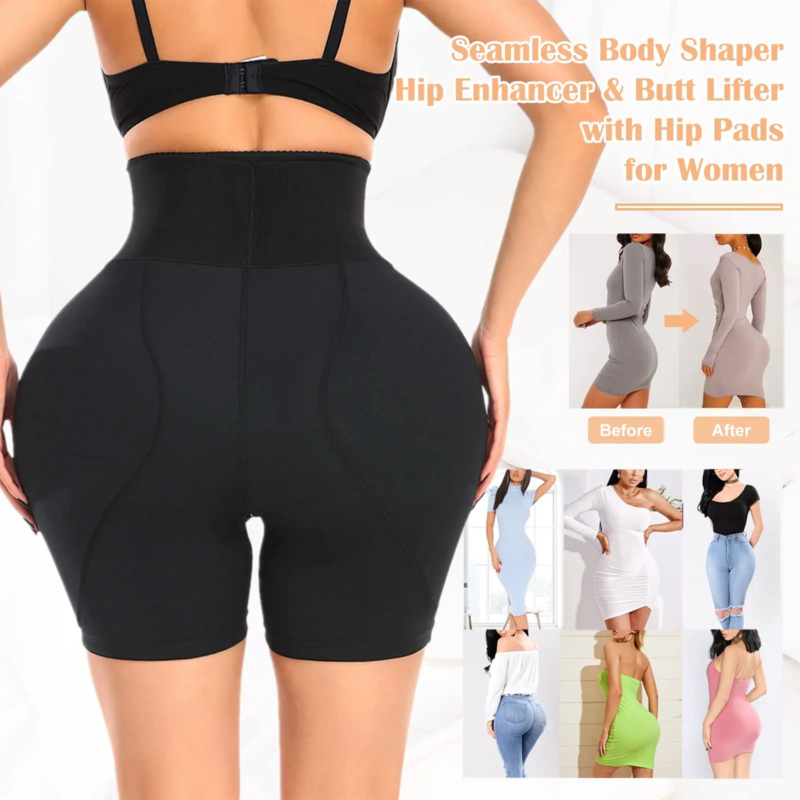 Women Hip Padded Shorts High Waist With Hook Tummy Control Panties Sexy Fake Ass Butt Lifter Booty Enhancer Big Buttocks Brief