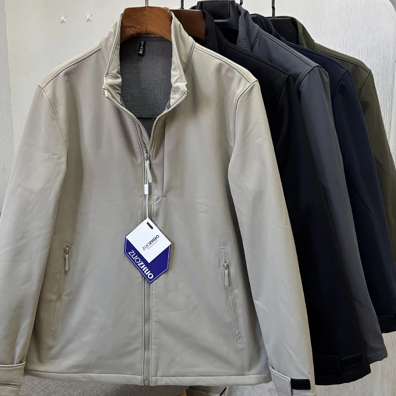 

Outdoor Men's Faion Plaid Velvet Waterproof Warm Breathable Stand Collar Soft ell Casual Jaet Trendy Polyester Fiber