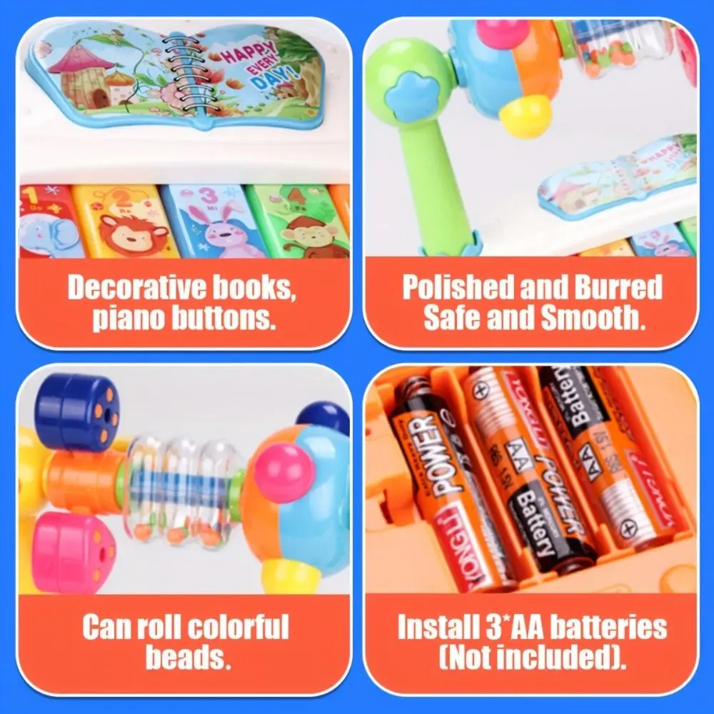 라이트 사운드 베이비 피아노 장난감 회전 동물 프린트 베이비 뮤직 키보드 연주형 유아용 음악 장난감