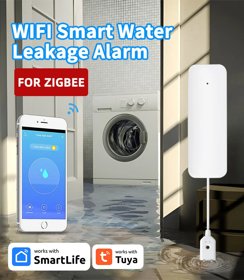 Tuya ZigBee Sensor inteligente de fugas de agua, Detector de nivel de desbordamiento de agua, alarma de sonido de seguridad, Sensor de fugas de