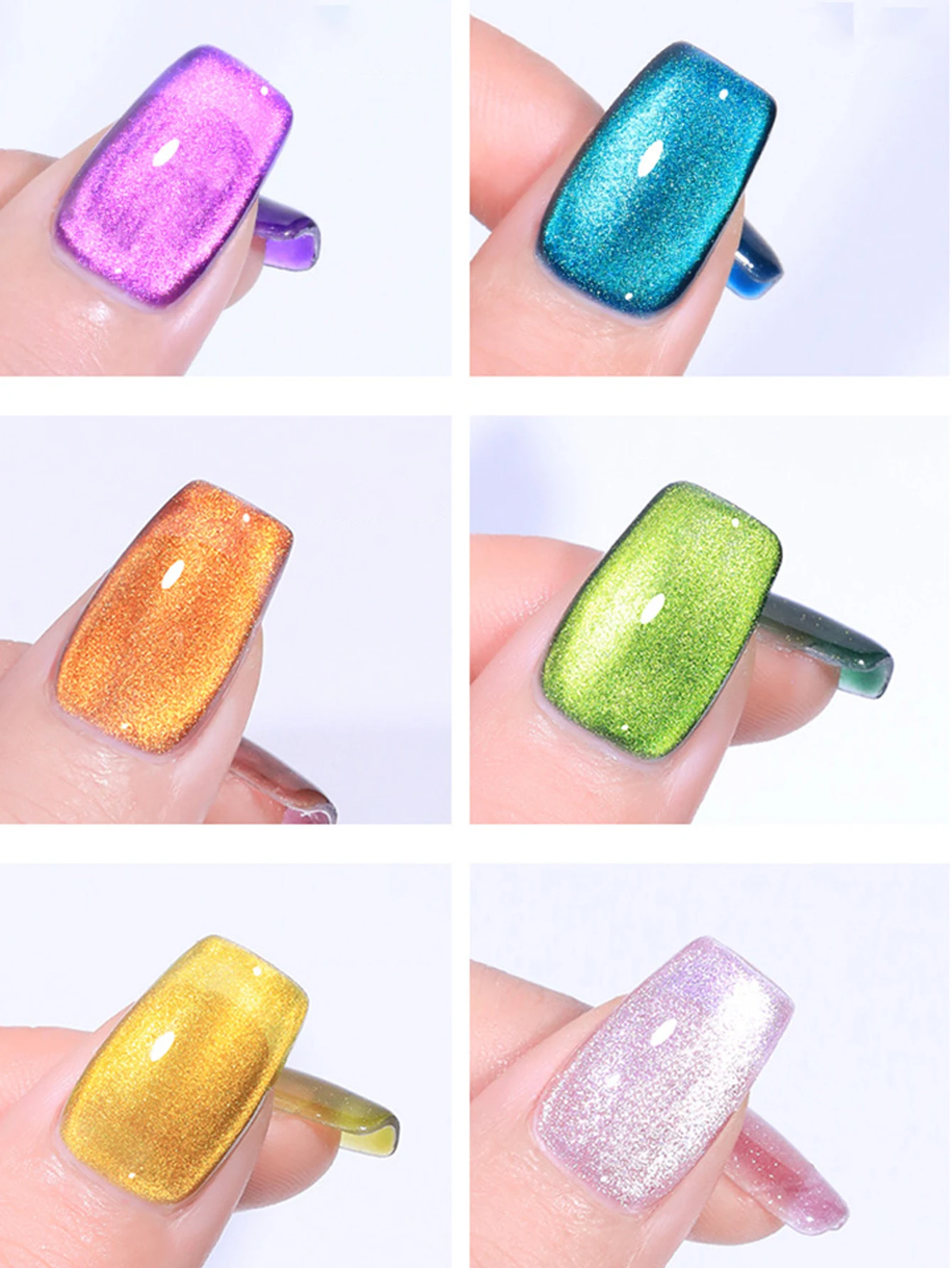 9PCS 2025 Nuovo Nail Art Terapia UV Scintillante Arcobaleno Blu-Verde-Viola Doppia Luce Sovrapposta Cat Eye Trasparente Smalto Gel per unghie