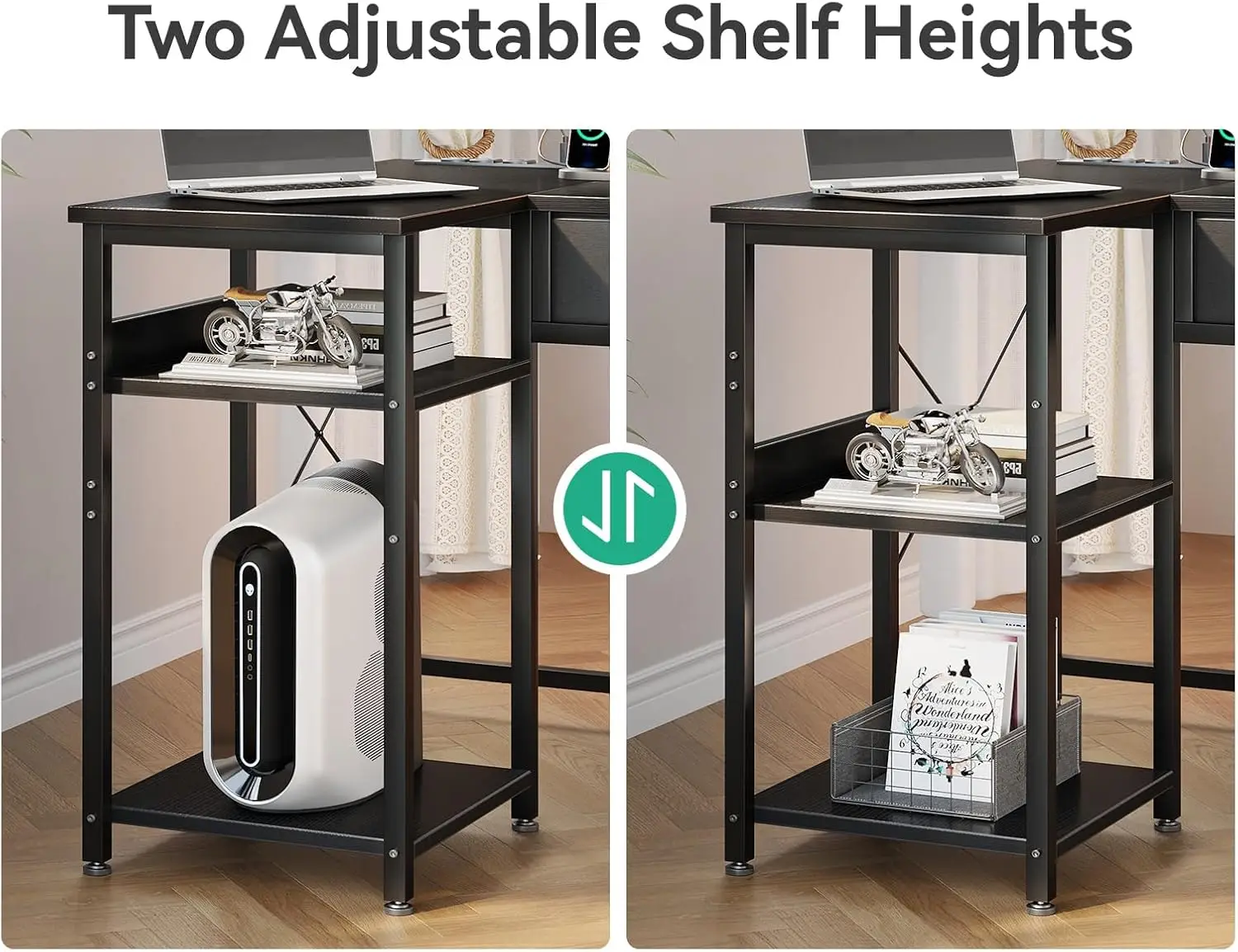 40 Inch L Shaped Gaming Desk with 2 Drawers & Storage Shelves, Computer Desk with USB Ports, Study Writing Table for Bedroom, Si