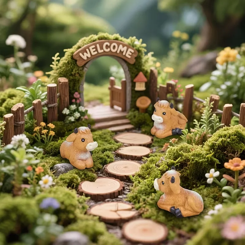 2/4pcs Mini Cow Figurines Miniature, Cute Animal Statues Small Resin Sculpture, Home Potted Plant Decoration, Adorable Display