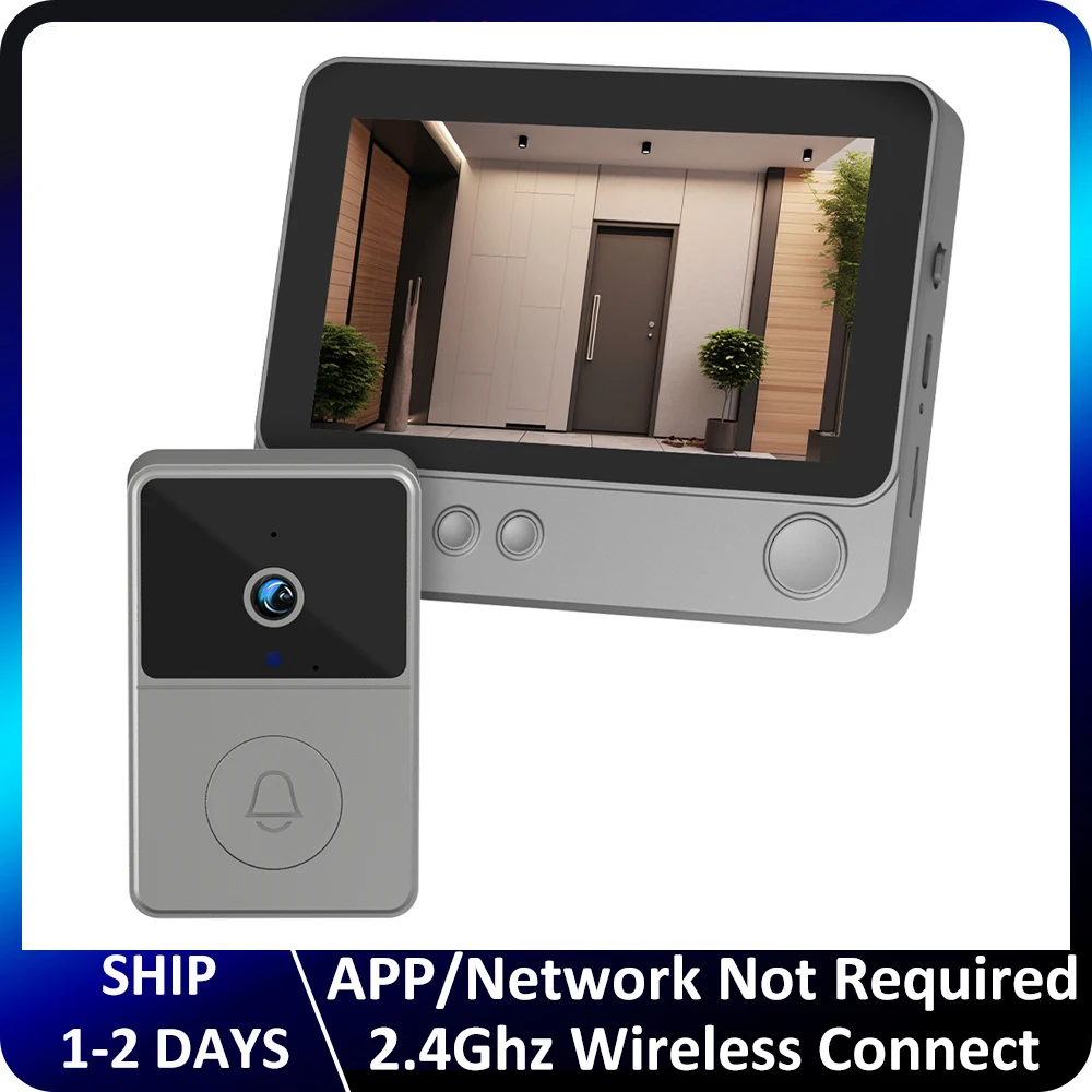 2.4Ghz Wireless Two Way Talk Intercom 4.3" IPS Screen Infrared Night Vision Door Monitoring Doorbell Audio Video 640x480P Camera