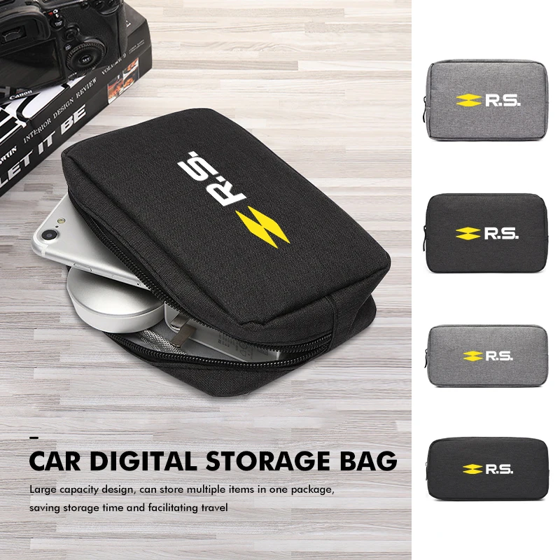 Car Data Cable Charger Portable Hard Disk Organizer Storage Bag For Renaul RS Kadjar Captur Clio Megane 2 3 4 RS Koleos Logan
