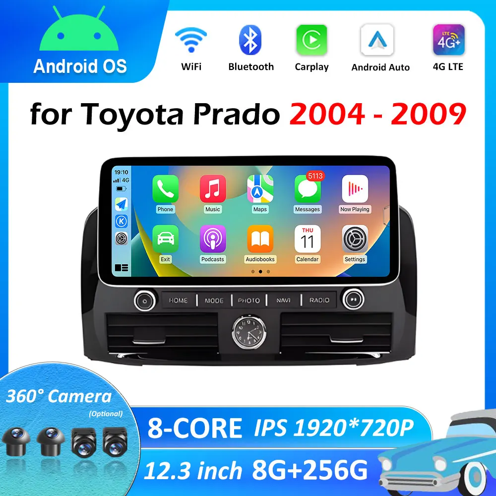 for Toyota Prado 2004 2005 2006 2007 - 2009 Car Audio Video Multimedia Player Wireless Carplay Android Auto Bluetooth Head Unit