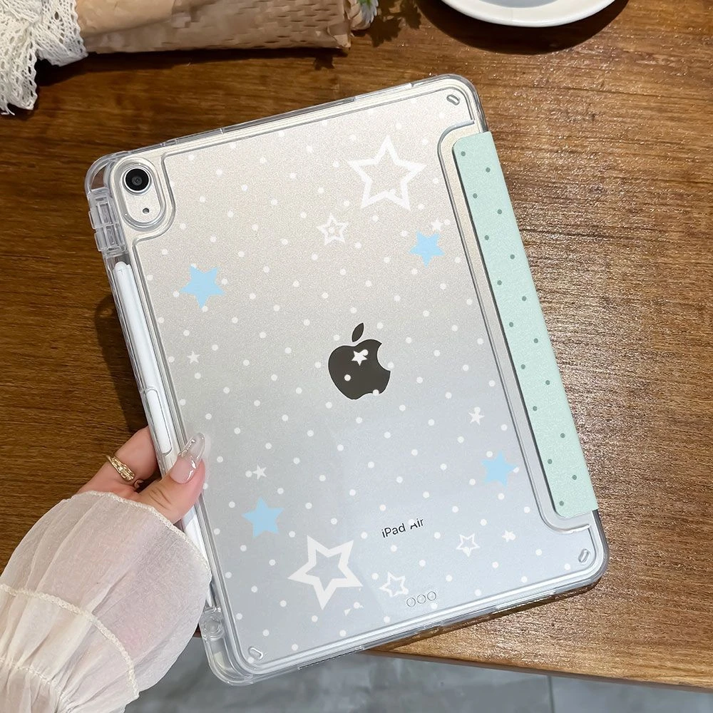 Ins Green Star Polka Dot Tablet Case For iPad Pro 11 12.9 13 A16 M2 M4 M3 M5 Shell 10.2 5/6/7/8/9/10/11th Mini Air 3 4 5 6 Cover