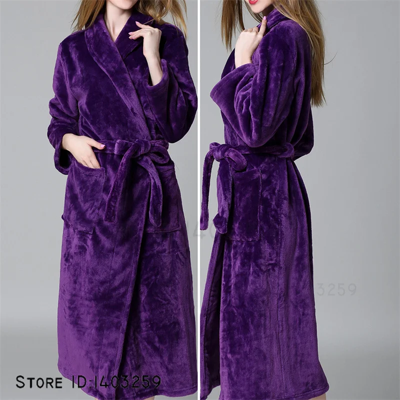 

Winter Thickened Flannel Robe Women Sleepwear Lounge Wear Warm Long Kimono Bathrobe Gown Loose Coral Fleece Home Dressing Gown