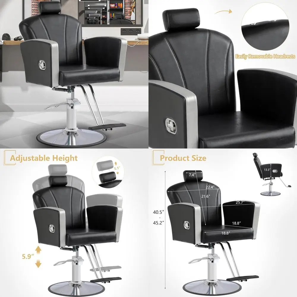كرسي صالون هيدروليكي لمصففي الشعر، كرسي حلاق دوار 360 درجة مع مقعد قابل للتعديل
