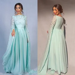 Customized Chiffon Beading Draped Graduation A-line Boat Neck Bespoke Occasion Gown Long Dresses