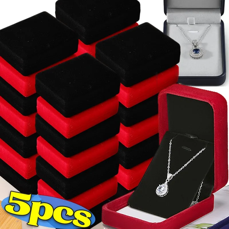 

1-5pcs Velvet Necklace Pendant Storage Jewelry Box Organizer Gifts Packaging Box For Couple Jewelry Display Stand Safe Container