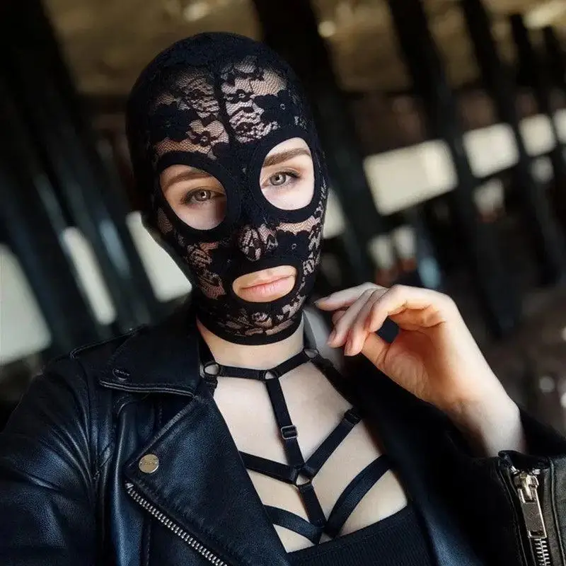 

Fashion Black Lace Mask Unisex Sexy Head Mask Elastic Face Cover For Cosplay Party Performance Headgear