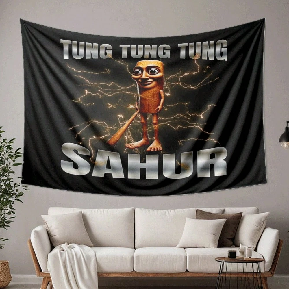 Tung Sahur Digital Print Tapestry Gamer Wall Hanging Bedroom Dorm Photo Backdrop