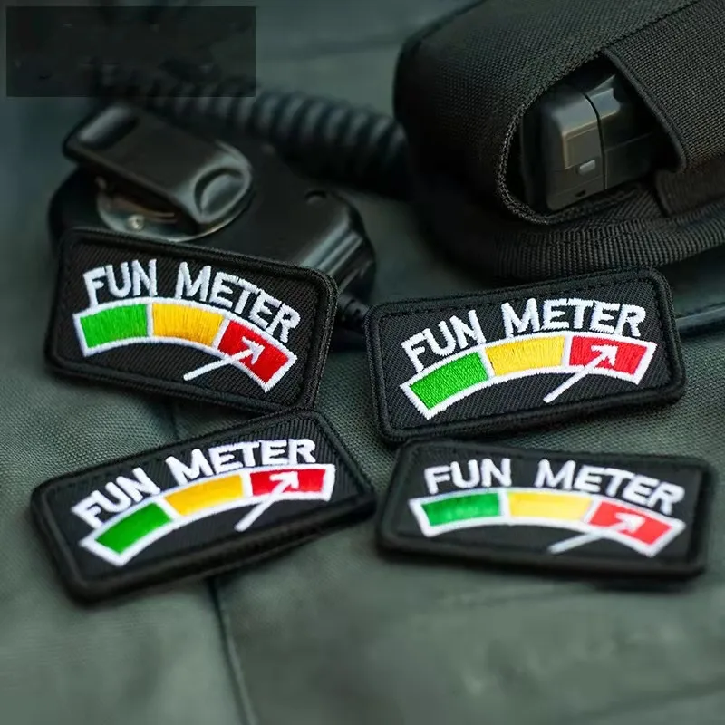 Fuel Gauge Embroidery Patches Creative Fun Meter Tactical  Badges Rectangular Pattern DIY Backpack Sticker For Clothing