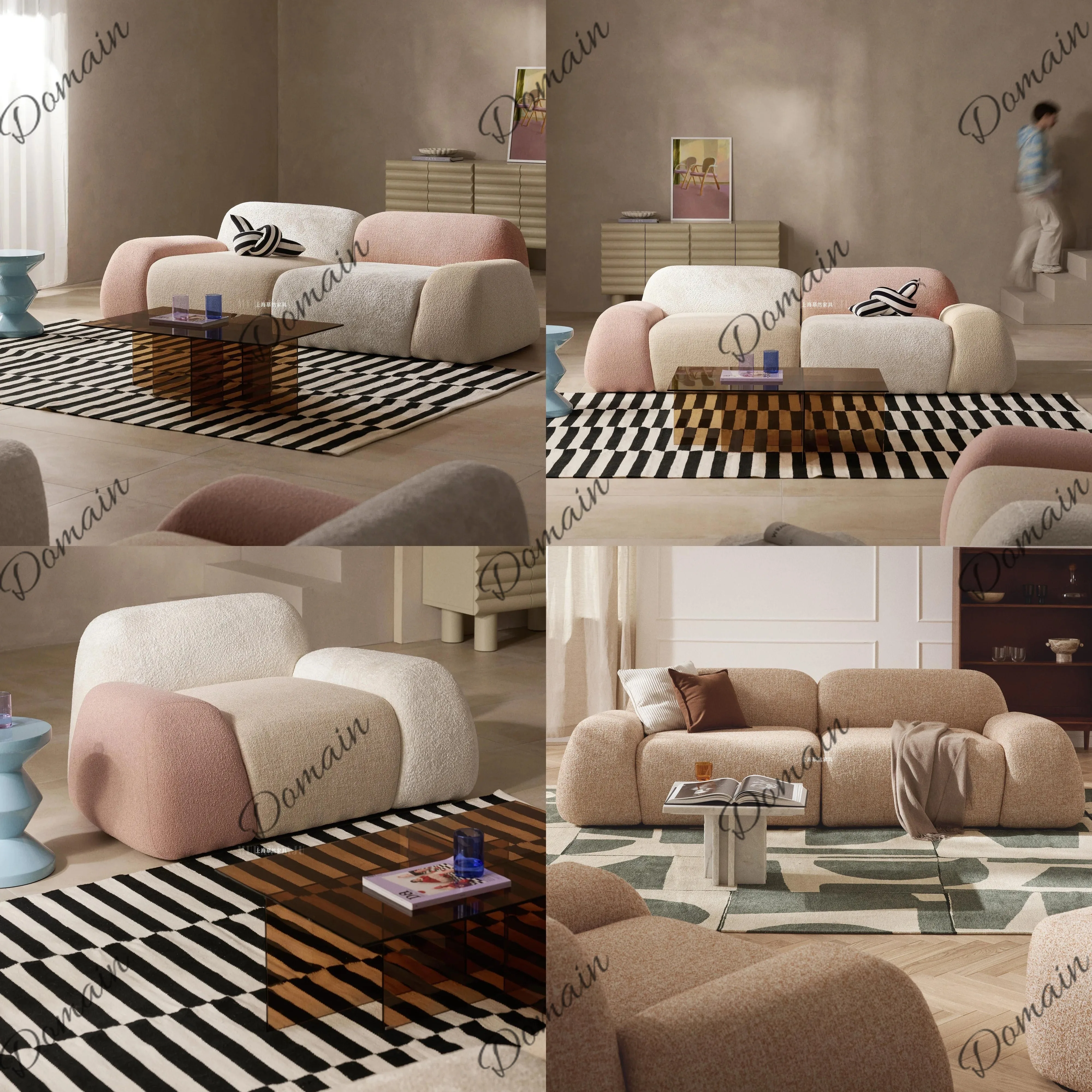 Italian cream-style creative color-block sofa, stylish and comfortable for small apartments, designer style with high-end design