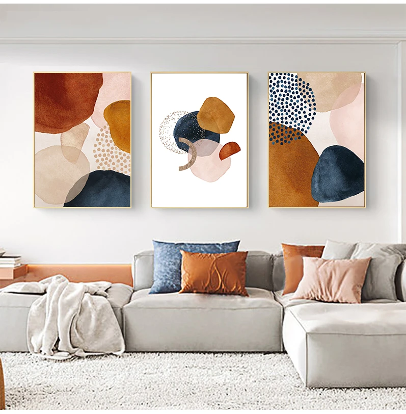 Abstract geometric line Morandi orange watercolor Wall Poster Print Nordic  Canvas Painting Art pictures Living Room Home Decor