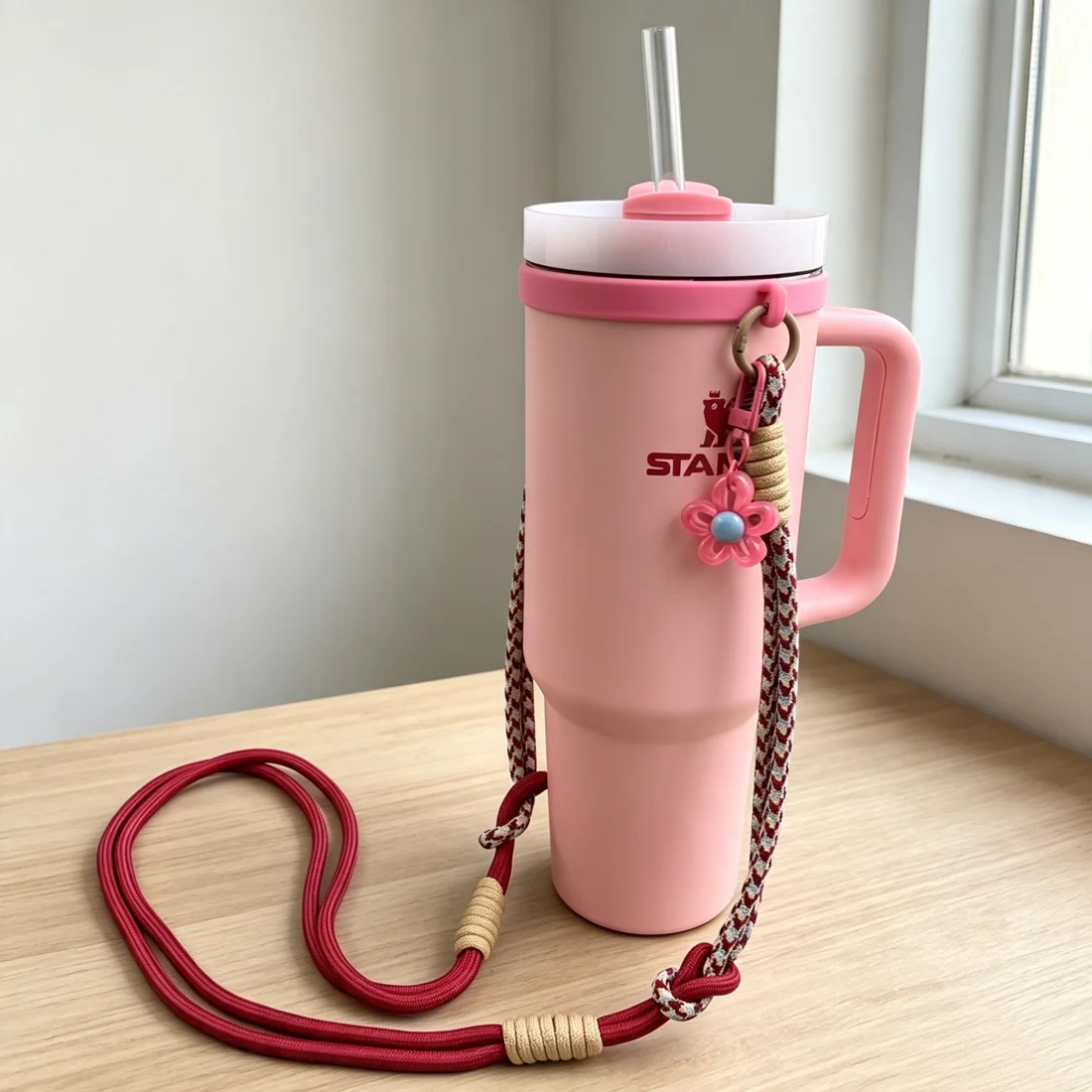 120cm Rope Neck Lanyard Wrist Strap with Flower/Star Hanging Pendant Silicone Holder for Owala and Most 12-40oz Water Bottle Cup