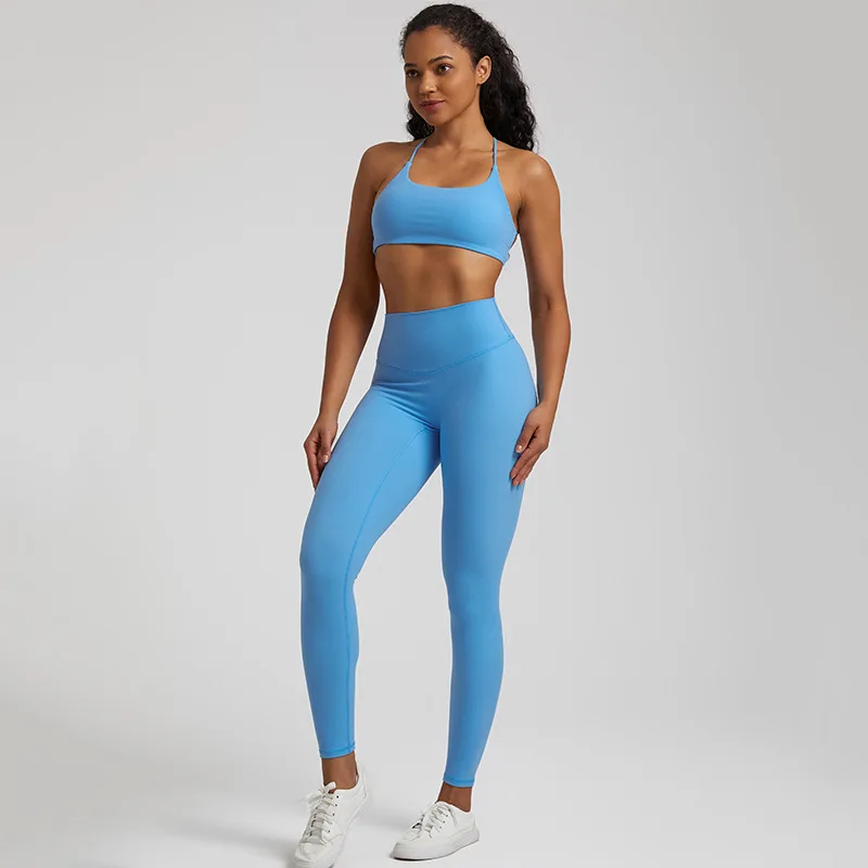 2PCS Buttery Soft Workout Set for Women Backless Sports Bra + High Waist Yoga Leggings Matching Gym Fitness Clothes Suit