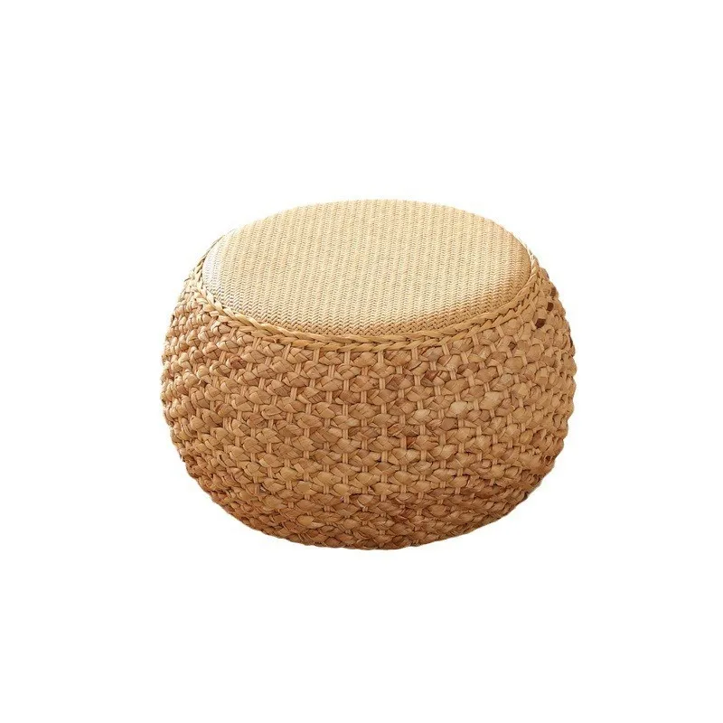 Natural seaweed woven drum stool, home balcony, leisure sitting stools, homestay, Zen style grass woven low pier