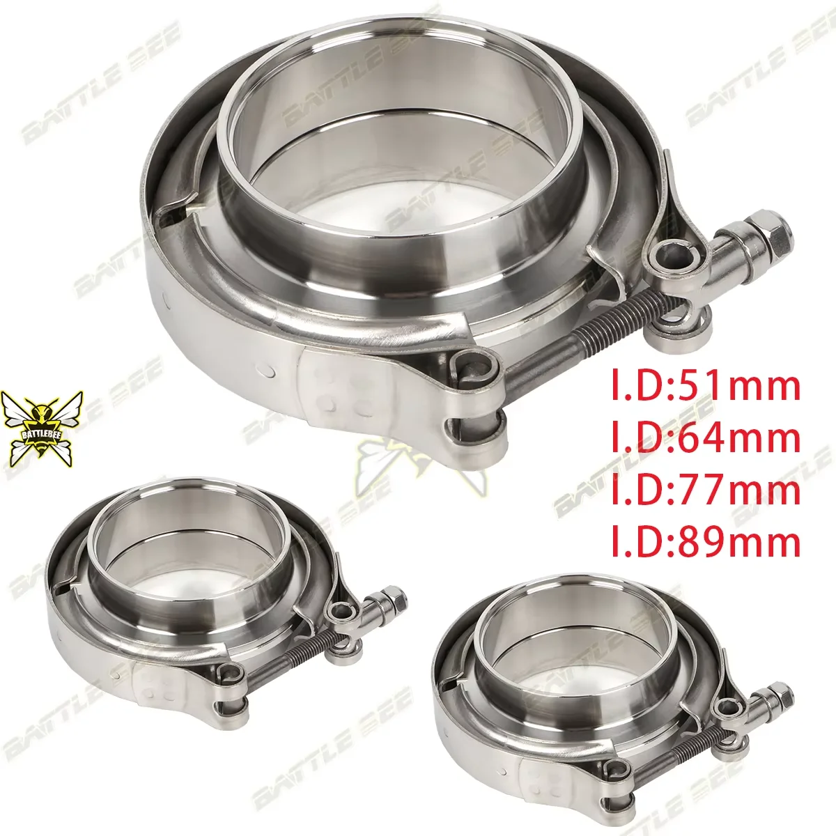 

304 Stainless Steel 2" 2.25" 2.5 3 4Inch 51 64 77 mm V Band Clamp Turbo Exhaust Pipe Vband Clamp Male Female Flange V Clamp Kits