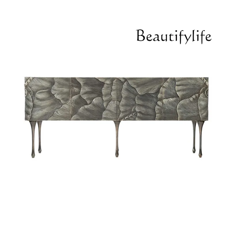 

French retro entrance cabinet modern minimalist art solid wood carving dining side American light luxury decorative cabinet