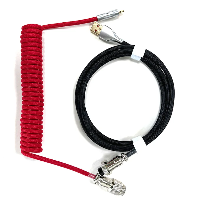Cable en espiral para teclado mecánico, Cable de datos tipo C a USB, Cable para teclado de juego, Cable para teclado mecánico, rojo rico