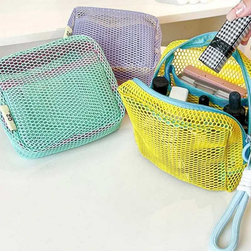 Mini Coin Purse Portable Mesh Makeup Bag Dopamine Mesh Cloth Money Lipstick Eyeshadow Storage Bag for Travelling Shoping