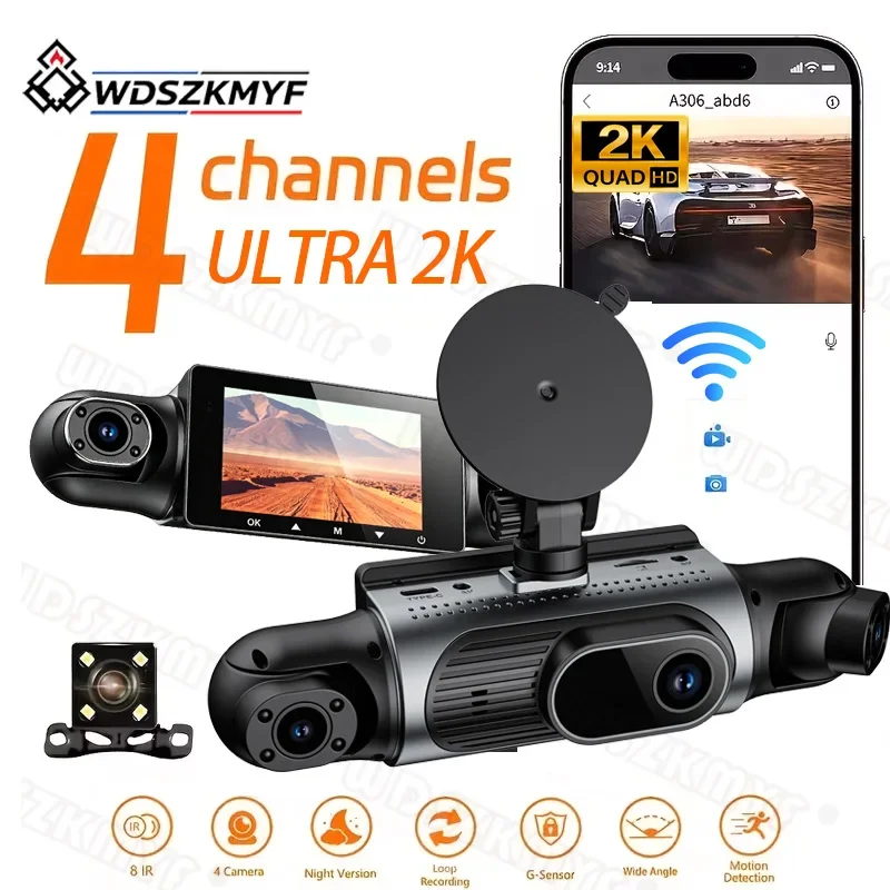 2K 360° Car Dash Cam 4 Channels Video Recorder Car DVR Front Left right Rear View Camera car accessorie Black Box For SUV Toyota