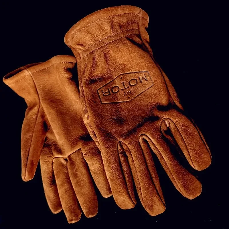 Vintage Motorrad handschuhe matti erte Oberfläche Rindsleder Herren-und Damen motorrad tragen widerstands fähige warme Camping-Reit leder handschuhe