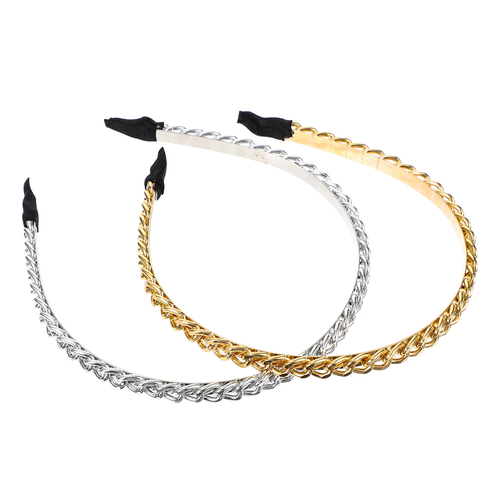 2 Pcs Headbands Women Chain for Fancy Gold Hair Accessories Metal Women's Headpiece Silver