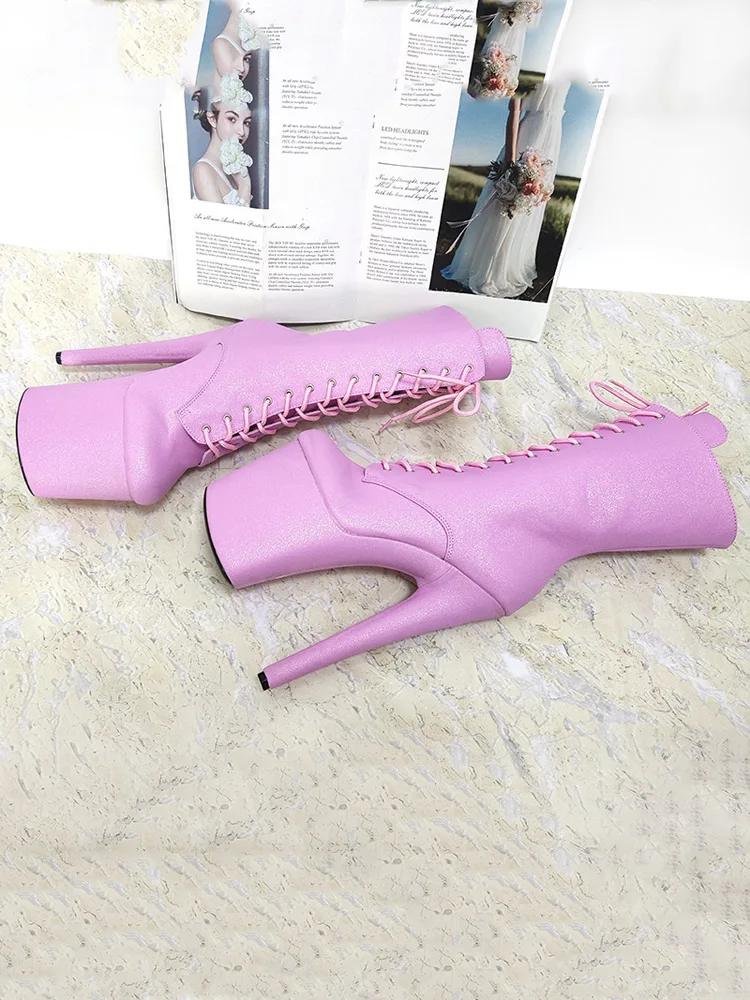 

Sexy Fetish Shoes Pink 20cm Pole Dance Shoes Lace Up 8Inches Stripper Heels Platform Ankle Boots Fashion Gothic Fashion Exotic