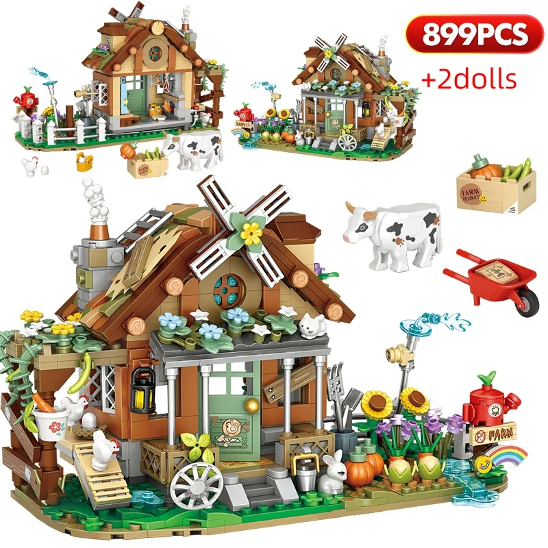 

Funny 899pcs Mini City Friend Farm House Building Blocks Windmill Architecture Bricks Figure Educational Toys for Children Gifts