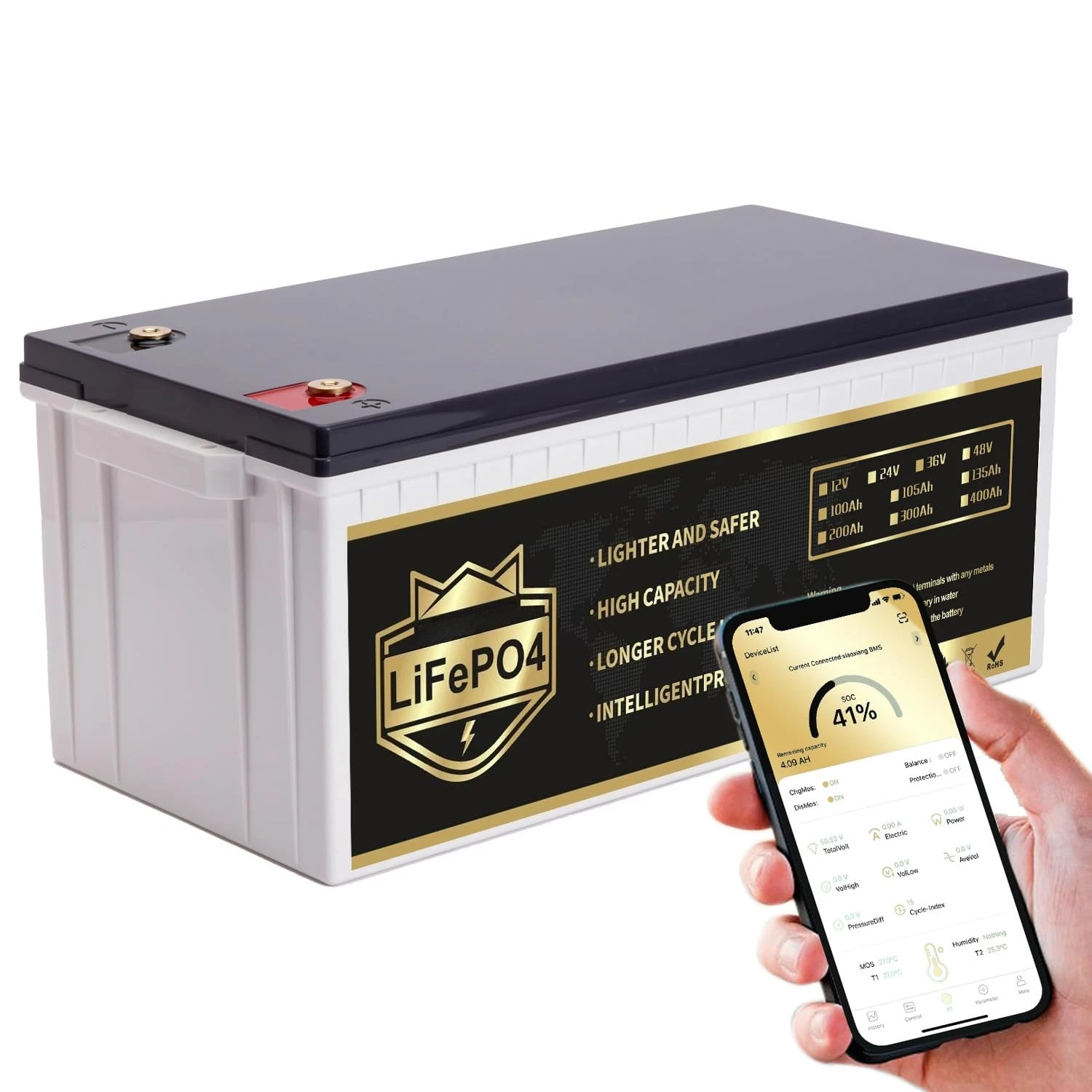 

Литиевая батарея LiFePO4 с Bluetooth, встроенным BMS 200А, максимальная нагрузка 2560Вт, срок службы 10 лет, 8000+ циклов, на заказ