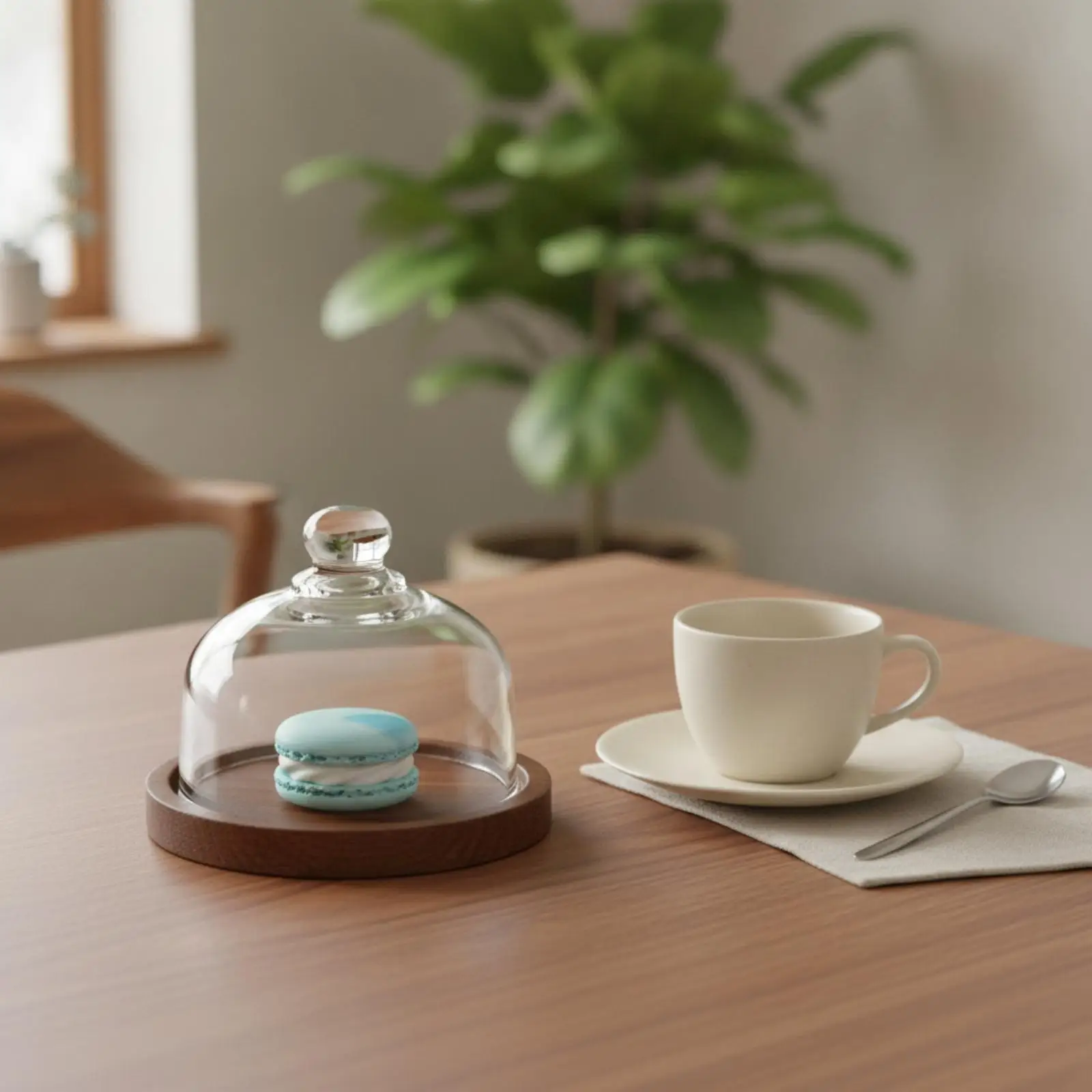 Wooden Dessert Display Plate with Clear Dome Cover Rustic Round Wood Cake Stand with Top Knob Dessert Cloche with Wooden Base