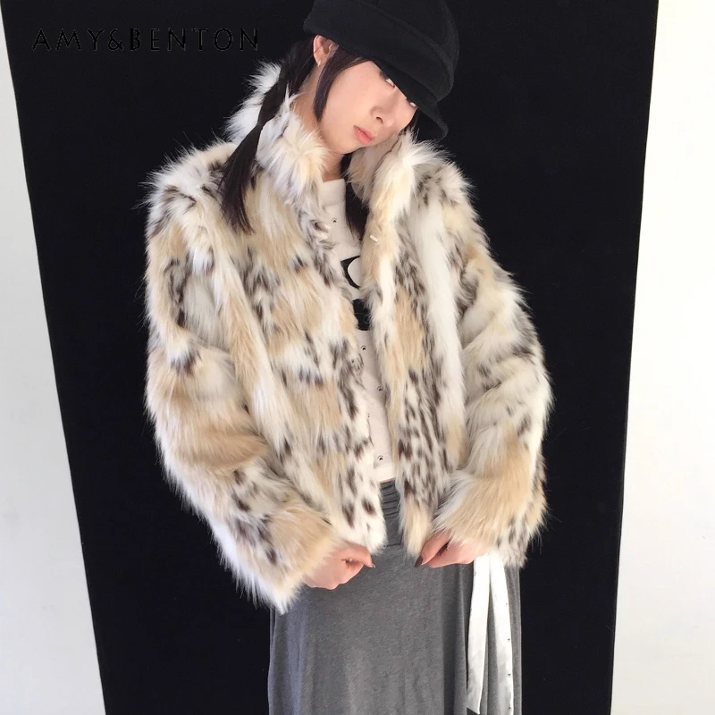

2025 Winter New Retro Design Color Block Women's Clothing Sweet Cool Loose Versatile Eco-Friendly Fur Warm Furry Coats Ladies