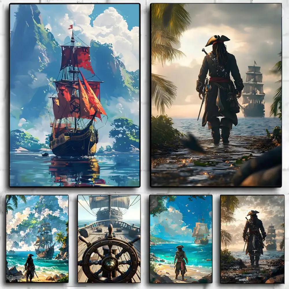 Caribbean Pirate Ship Adventure Theme Thrilling Poster Wall Art Print Poster ative Mural Home  Gift Unframed