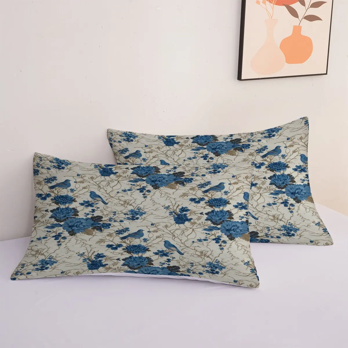 Set trapunta in piuma con fiori blu, dimensioni extra large Fiori argentati Tendenza moderna di biancheria da letto stampata