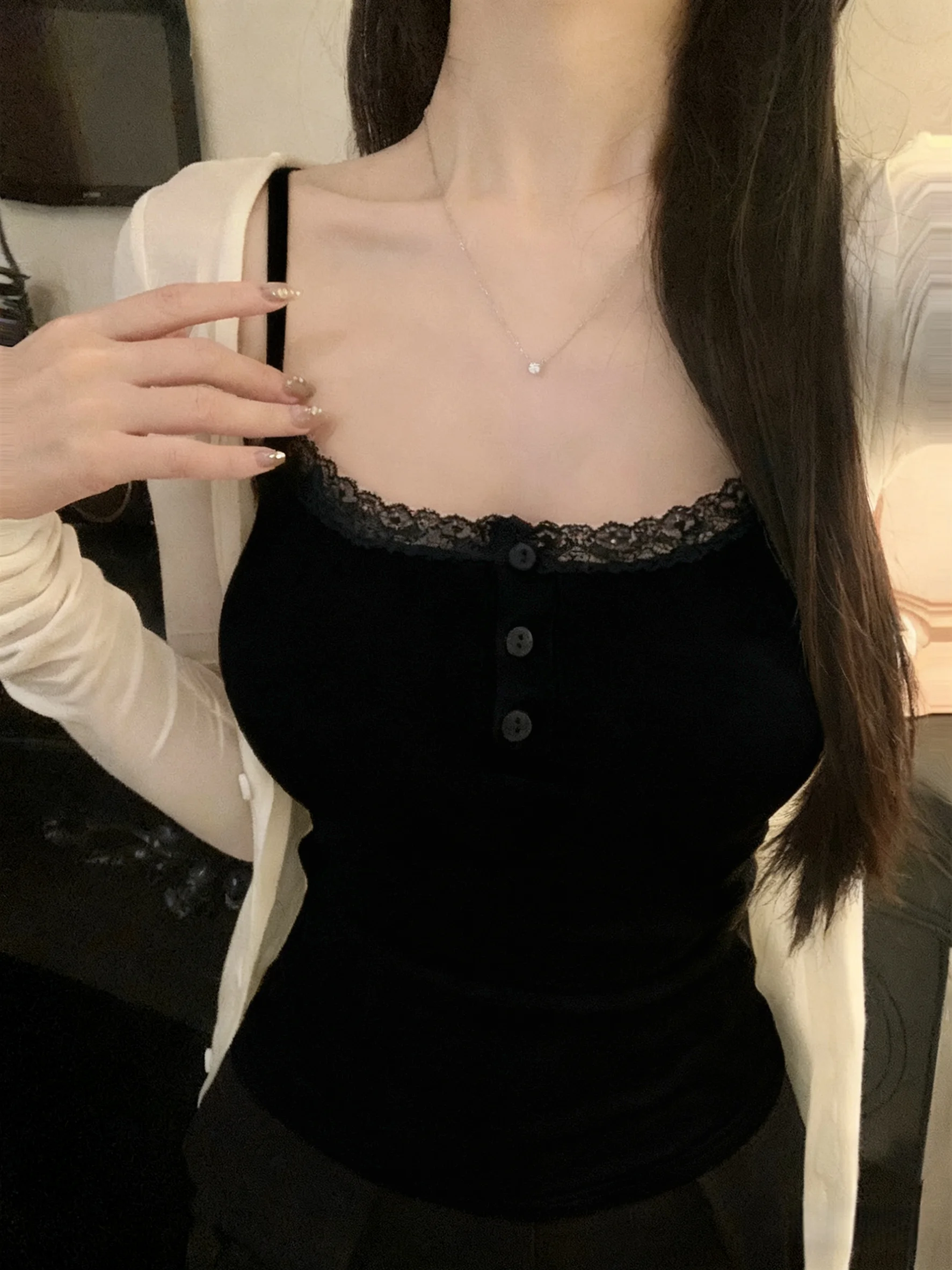 Women's Lace Crop Top Tank Vest 95% Cotton Spring Summer New Style plus Size Outerwear Inner Match Slim Fit Pure Desire Shirt