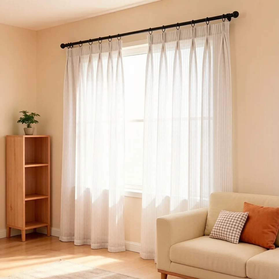 White Vertical Stripe Sheer Curtains Set of 2 Fixed Pleat Hook Voile Window Drape For Bedroom Living Room Home Decor