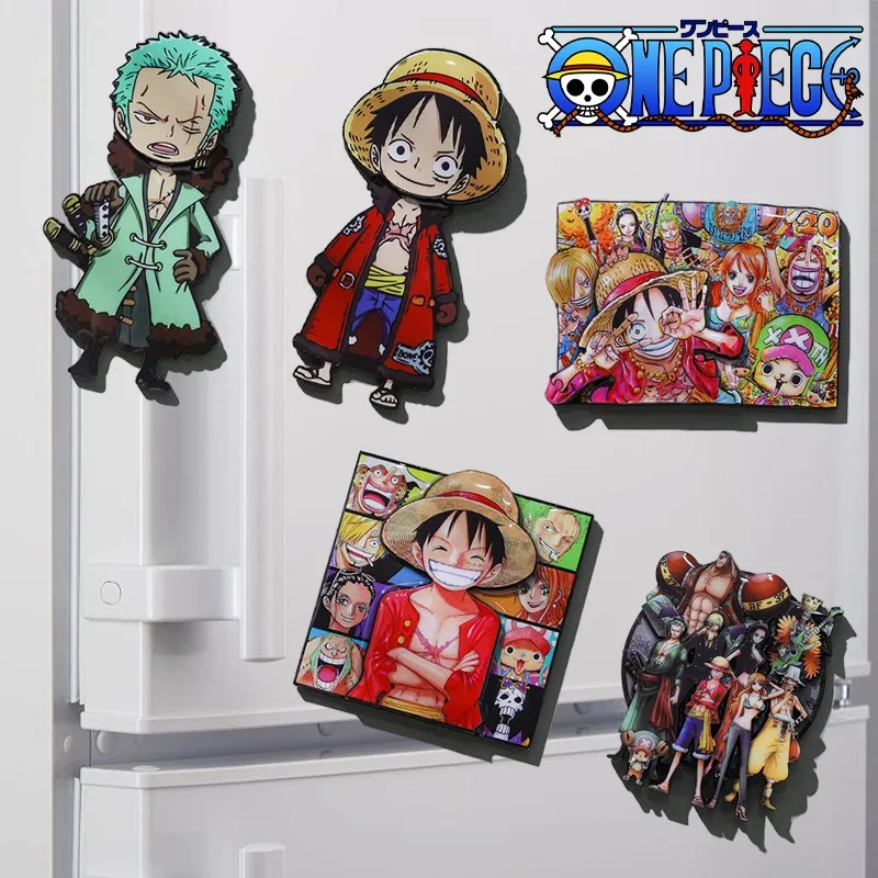 หนึ่งชิ้นแม่เหล็กตู้เย็นการ์ตูนอนิเมะ Luffy Zoro สุดสร้างสรรค์, 3D แม่เหล็กติดตู้เย็นของตกแต่งฟิกเกอร์ของขวัญแม่เหล็ก