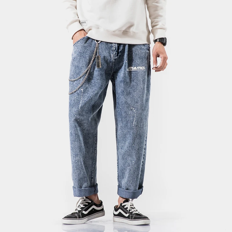 2023 primavera nuovi uomini fiocco di neve lavaggio moda Trend Jeans larghi pantaloni Casual da uomo